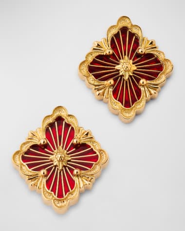 Buccellati Opera Tulle Button Earrings with Red Enamel, Small