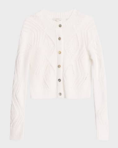 Vince Diamond Cable-Knit Short Cotton Cardigan