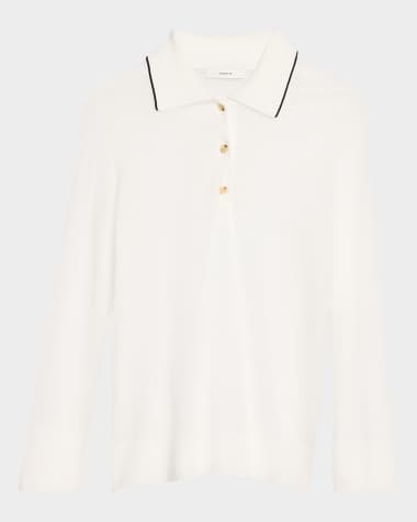 Vince Tipped Collar Long-Sleeve Pique Polo Shirt