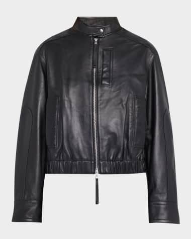Vince Lambskin Leather Cropped Bomber Jacket