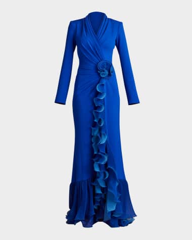 Tadashi Shoji Pleated Ruffle Trumpet Gown
