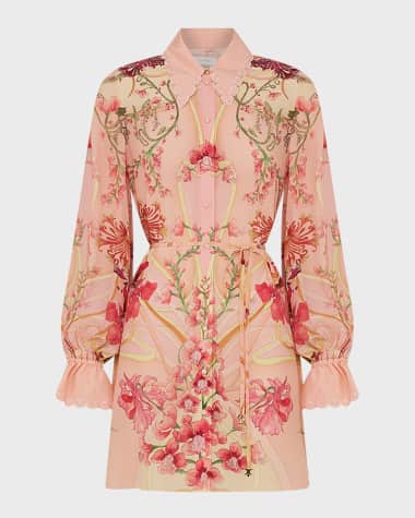 Camilla Floral Silk Mini Shift Shirtdress