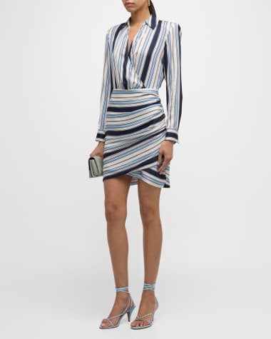 Veronica Beard Arceli Stretch-Silk Long-Sleeve Mini Dress