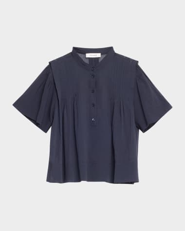 FRAME Pleated Button-Front Blouse