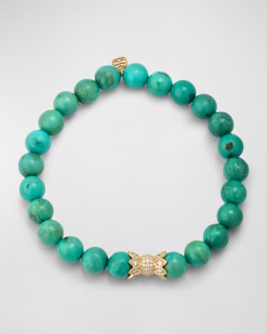 Sydney Evan 14K Yellow Gold Diamond Marquise Eye Candy Wrapper Bead on Green Turquoise Bracelet