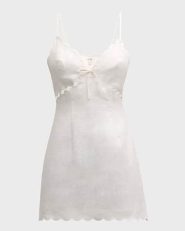 LoveShackFancy Sydow Scalloped Linen Cutout Mini Dress