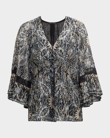 Kobi Halperin Ele Floral-Print Metallic Fleck Blouse