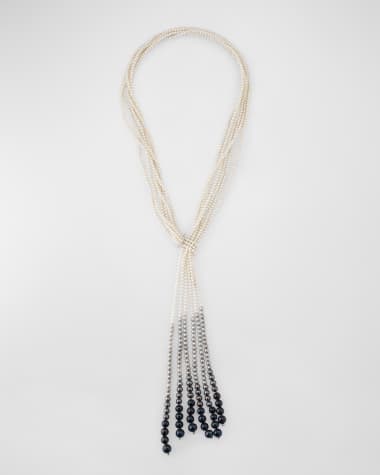 Utopia 18K White Gold Necklace with White Diamonds and Multihued Pearls