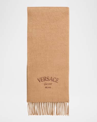Versace Men's Wool Embroidered Logo Scarf