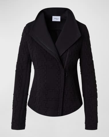 Akris punto XL Glencheck 3D Jersey Biker Jacket