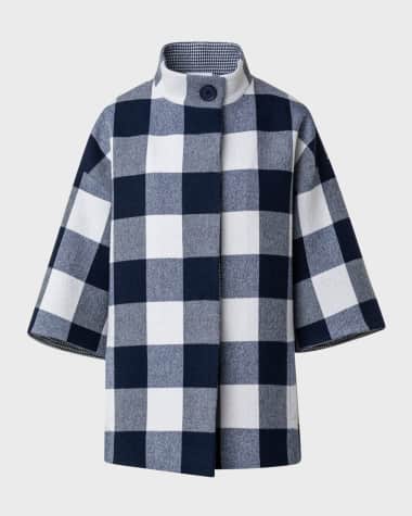 Akris punto XL Gingham Felted Wool Car Coat