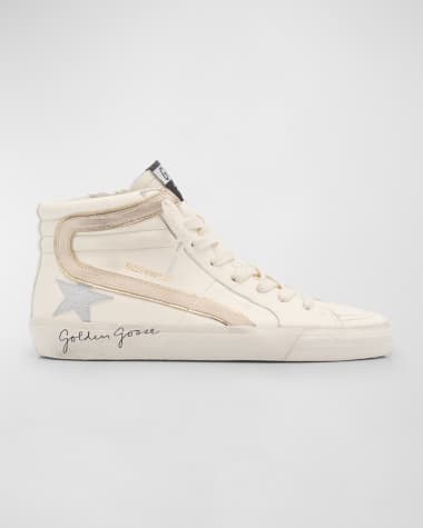 Golden Goose Slide Leather Glitter Mid-Top Sneakers