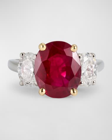 NM Estate Estate Oscar Heyman Platinum and 18K Yellow Gold Burma Ruby and Diamond Ring, Size 6.25