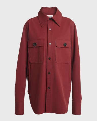 Saint Laurent Chest-Pocket Collared Cotton Shirt