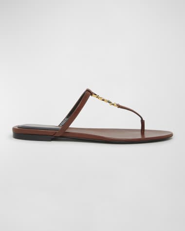Saint Laurent Cassandra Leather YSL Thong Sandals