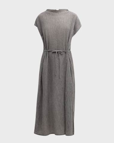 Eileen Fisher Petite Crinkled Funnel-Neck Midi Dress