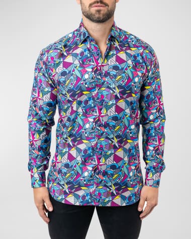 Maceoo Men's Fibonacci Abstract Skulls Dress Shirt