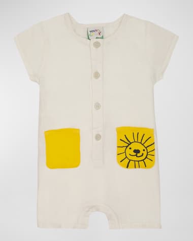Mon Coeur Boy's Lion Linen Romper, Size 3M-24M
