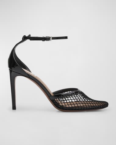 ALAIA Fishnet Patent Ankle-Strap Pumps
