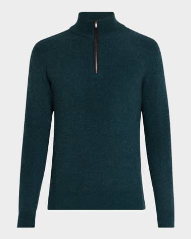 Fioroni Men's Cashmere Rib Half-Zip Sweater