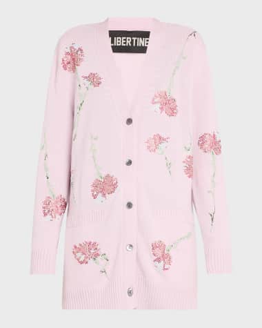 Libertine Cecil Lilac Cashmere Cardigan with Pink Carnation Crystal Embellishments