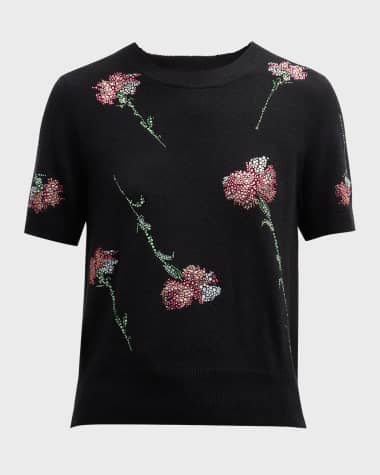 Libertine Cecil Beaton Pink Carnation Short-Sleeve Cashmere Pullover