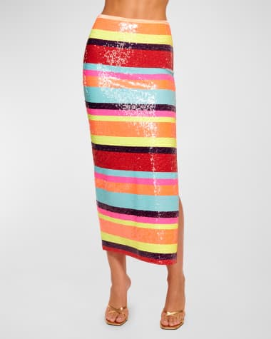 Ramy Brook Myrtie Sequined Striped Midi Skirt