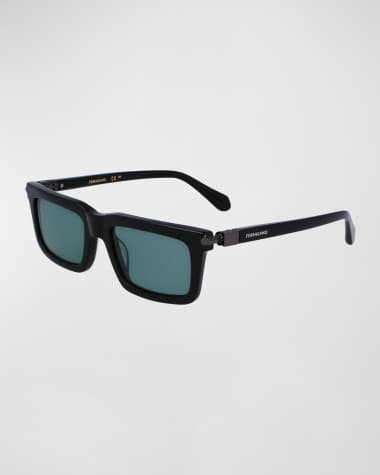 Ferragamo Men's Prisma Modified Acetate Rectangle Sunglasses, 53mm