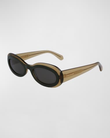 Ferragamo Classic Logo Acetate Oval Sunglasses