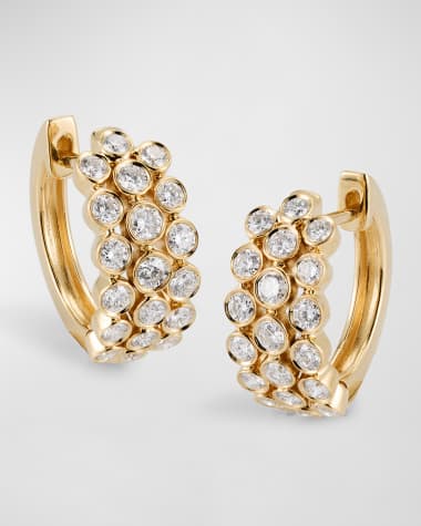 Anita Ko 18K Yellow Gold 3-Row Diamond Bezel Huggie Hoop Earrings