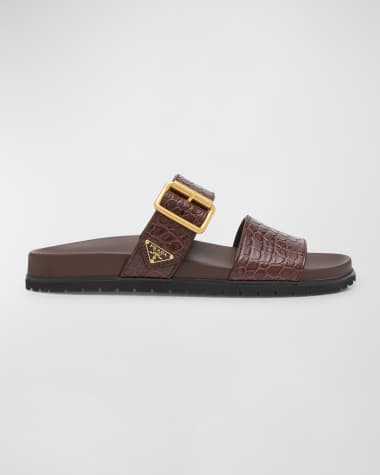Prada Croco Buckle Dual-Band Comfort Sandals