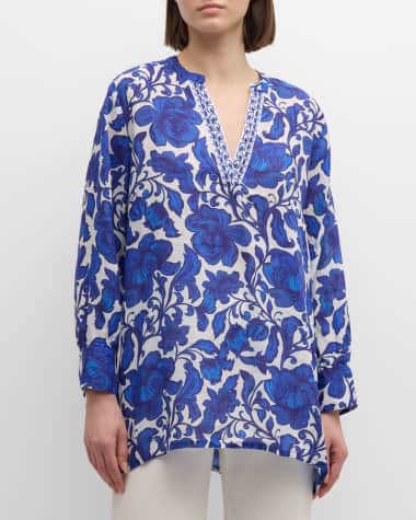 Johnny Was Voyager Floral-Print High-Low Tunic
