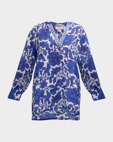 Johnny Was Voyager Floral-Print High-Low Tunic