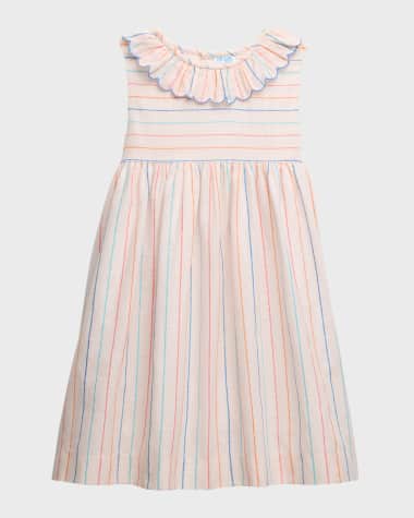 Luli & Me Girl's Multicolor Striped Scallop Trim Dress, Size 2-4T