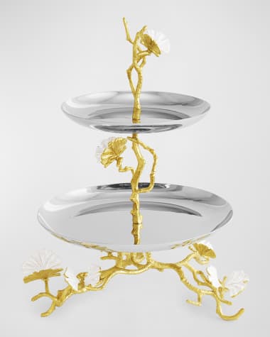Michael Aram Butterfly Ginkgo White & Gold Two Tier Etagere