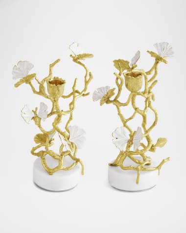 Michael Aram Butterfly Ginkgo White & Gold Candleholders, Set of 2