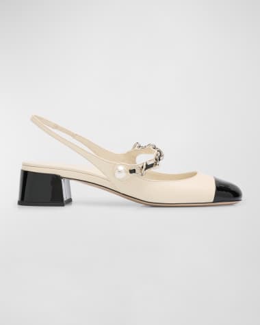 Miu Miu Bicolor Leather Mary Jane Slingback Pumps