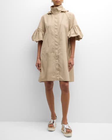 ADEAM Alessandra Puff-Sleeve Pleated Coat With Detachable Hood