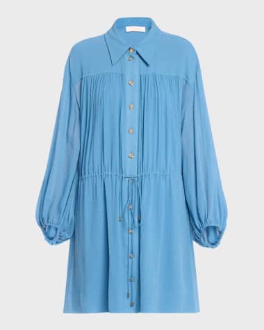 Chloe x High Summer Silk Button-Front Mini Dress with Tie Waist