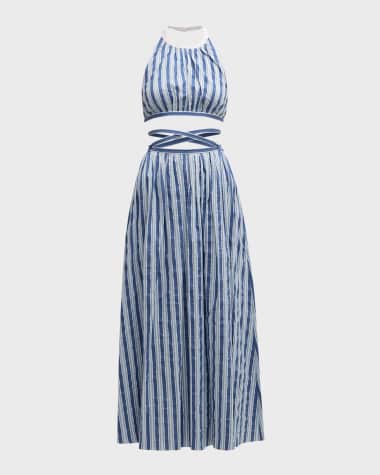 Chloe x High Summer Striped Poplin Maxi Dress with Cutout Detail