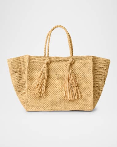 BTB Los Angeles Lucas Large Tassel Straw Tote Bag