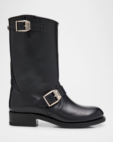 Versace Calfskin Buckle Biker Boots