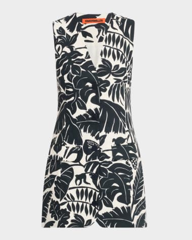 SIMONMILLER Carob Striped Linen Cotton Sleeveless Mini Dress