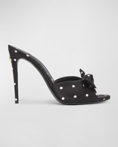 Dolce&Gabbana Polka Dot Satin Bow Mule Sandals