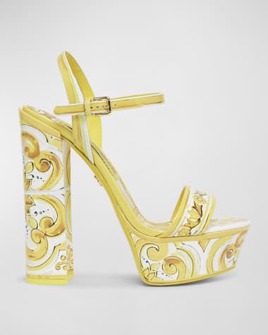 Dolce&Gabbana Formal Tile-Print Leather Platform Sandals