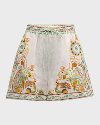 ALEMAIS Pinball Drawstring Paisley Linen Shorts
