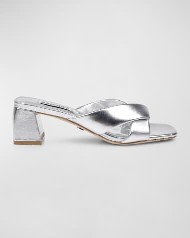 Badgley Mischka Briella Metallic Block-Heel Mule Sandals