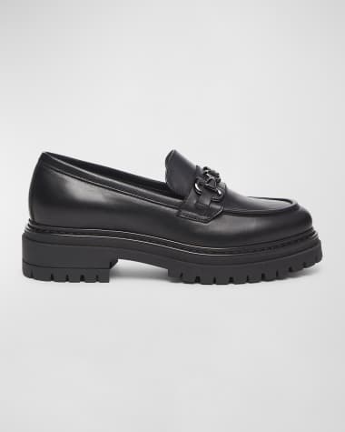 NeroGiardini Metallic Leather Chain Lug-Sole Loafers