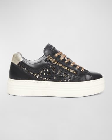 NeroGiardini Metallic Zip Cutout Glitter Sneakers