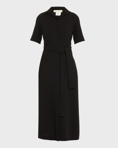 Lafayette 148 New York Belted Notch-Collar Midi Shirtdress